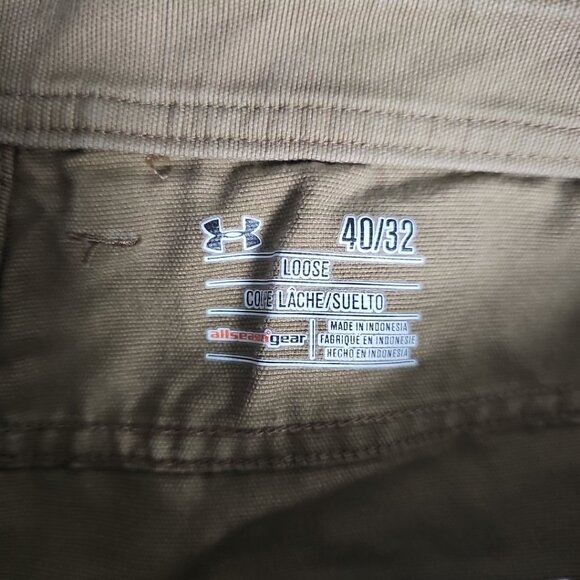 Under Armour Tan/Red Logo Kahki Mens Waist Size 40x32 Loose Fit Denim Jeans - Picture 12 of 12